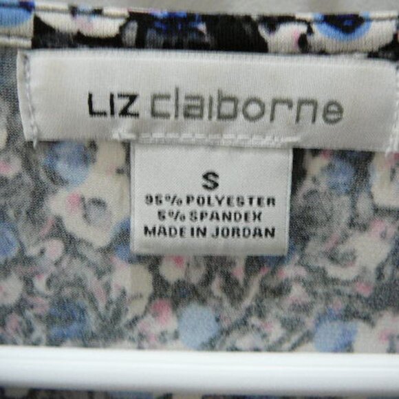 Liz Claiborne Wrap V-Neck Long Sleeve Black Blue Pink White Patterned Blouse-S - Picture 3 of 6